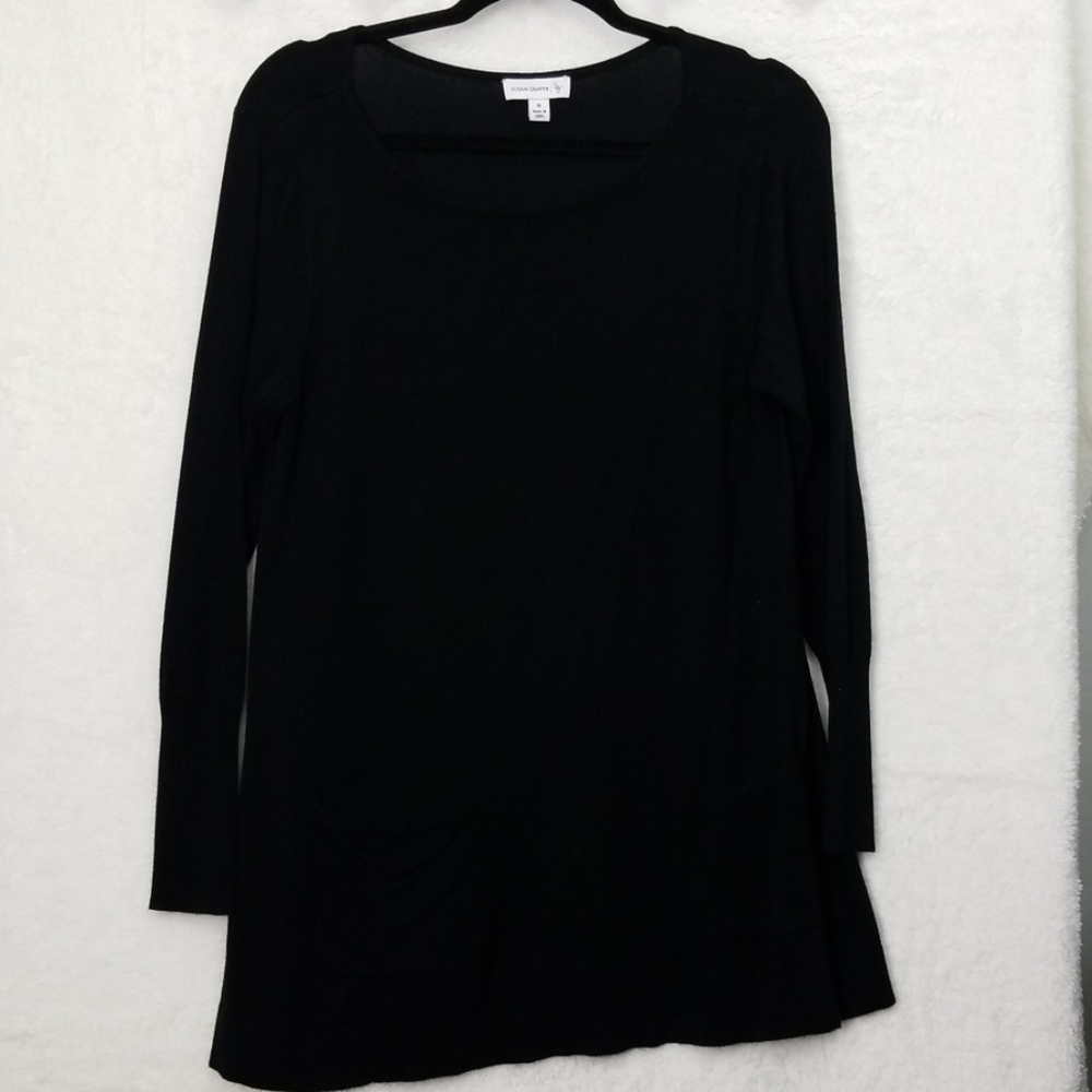 Susan Graver Black Tunic Sweater with 2 Pockets